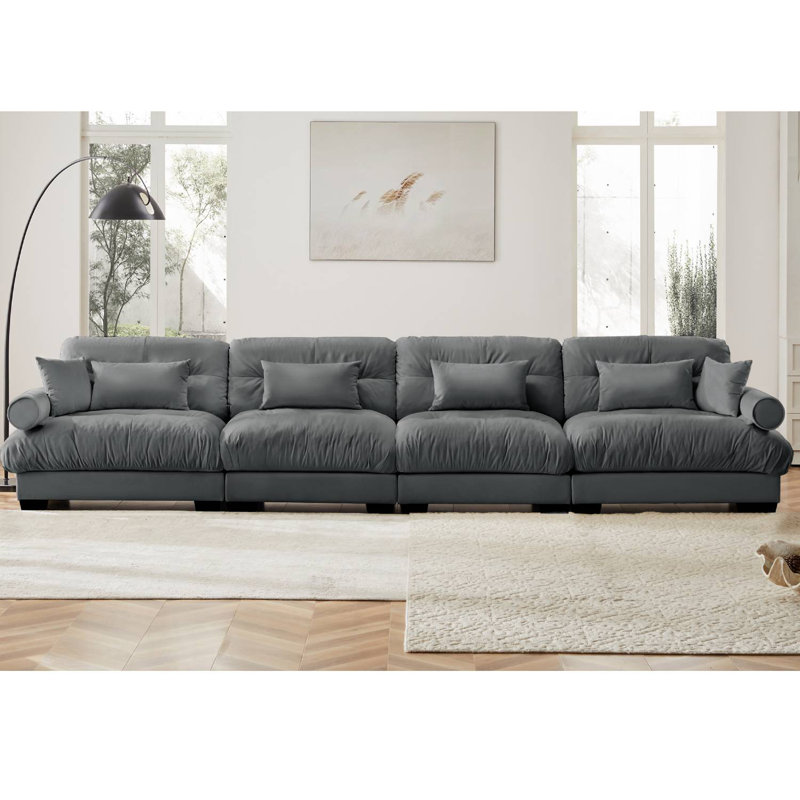 Canapé modulaire surdimensionné en velours, H 33,4 po x l 166 po x P 37 po, 4, Gris