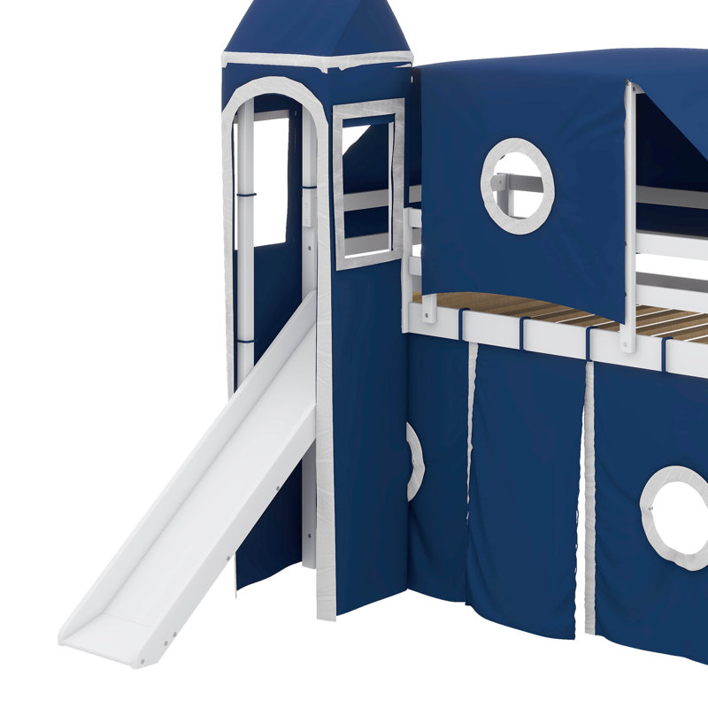 Lit mezzanine confortable avec tour amusante et tente de charme, Bleu, Simple