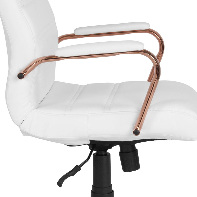 Chaise de bureau ergonomique pivotante à haut dossier - Basics by Wayfair ™, Or rose, Simili cuir blanc