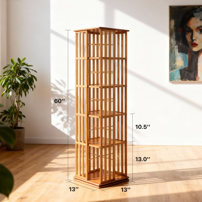 60" H x 13" W 5-Tier Bamboo Rotating Bookshelf, 360° Revolving Bookcase With Shelves, Corner Freestanding Storage Shelf