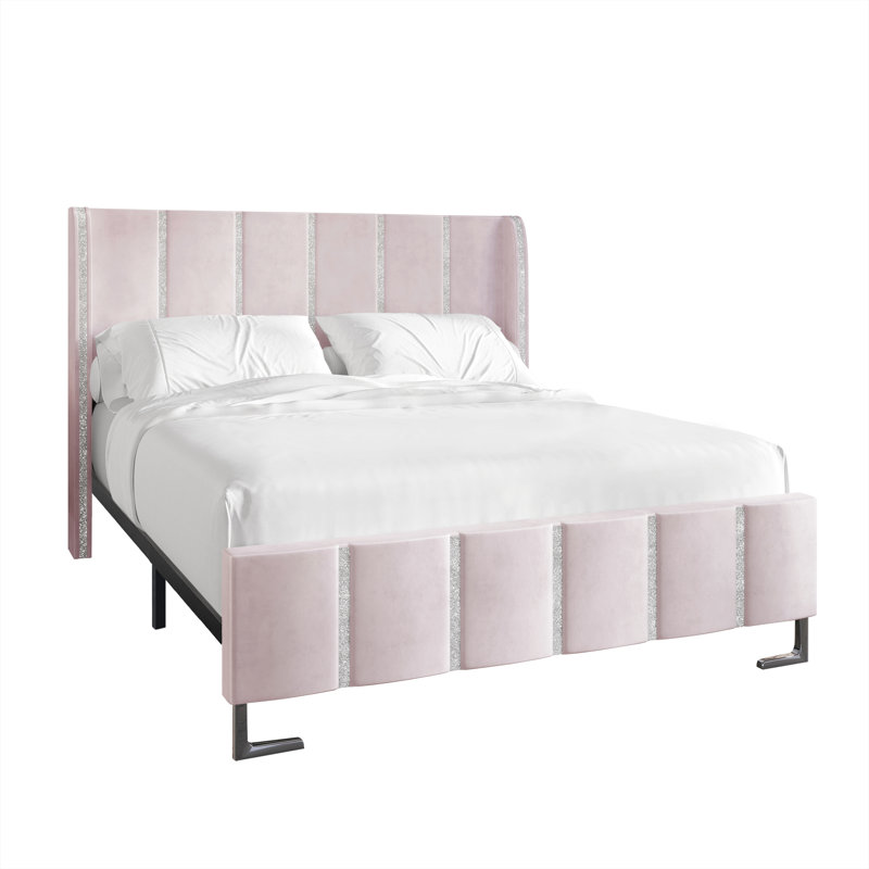 Lit tapissier standard à profil bas Laimdota, Rose clair, Grand