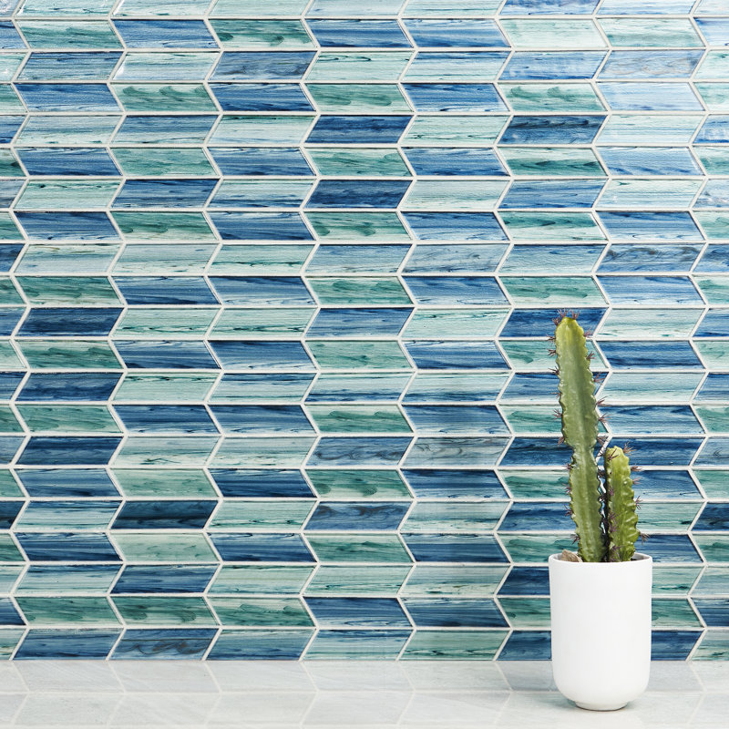 Tara Chevron 11.73 in. x 11.74 in. Molten Glass Mosaic Wall Tile (0.96 Sq. Ft. / Sheet), Sea Green