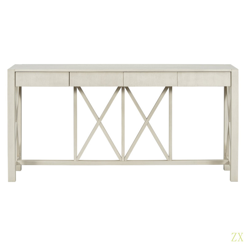 60''Acacia Veneer Console Table With 4 Spacious Drawers, Modern Crisscross Design Entryway Table With Open Bottom Storage,Farmhouse Sofa Table For Living Room,Kitchen,Dining Room,Hallway