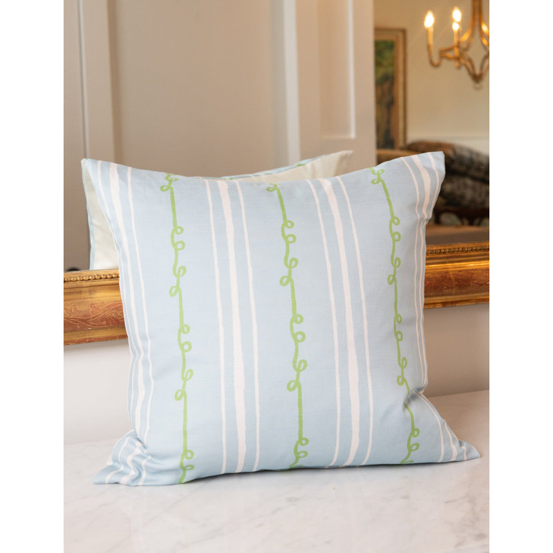Sister Stripe Square Pillow Cover & Insert, Blue/Green/White Striped, 22"H x 22"W