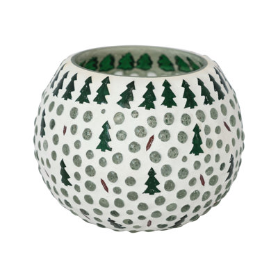 Sphere Glass Mosaic Tealight/Votive Holder With Trees