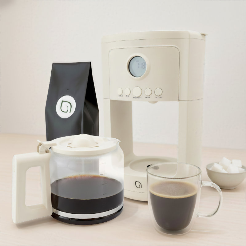 WILLOW 12 Cup Coffee Maker – Programmable Brewing Options with Timer, Beautiful Design, Glass Pot - WHITE, White