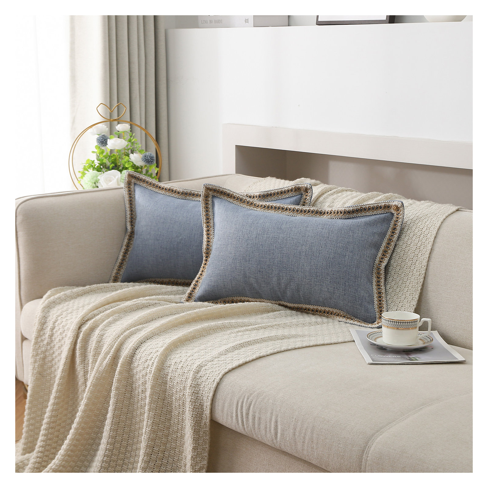 Color Pillow Cover, Blue, Rectangle 12"H x 20"W