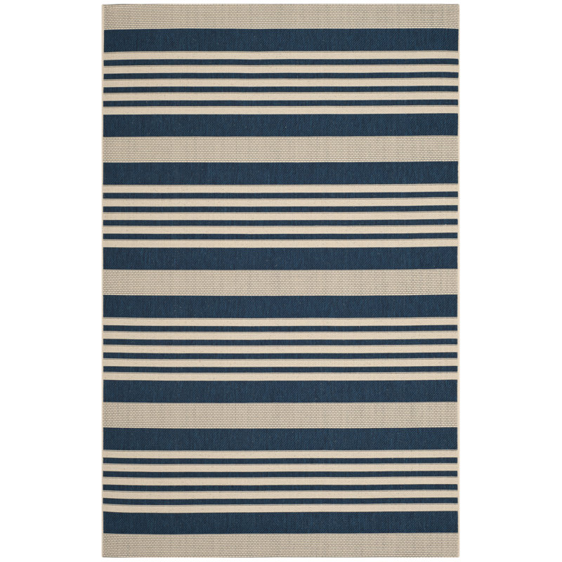 Tapis rayé bleu marine / beige Arneshia, Rectangle 4 pi x 5 pi 7 po