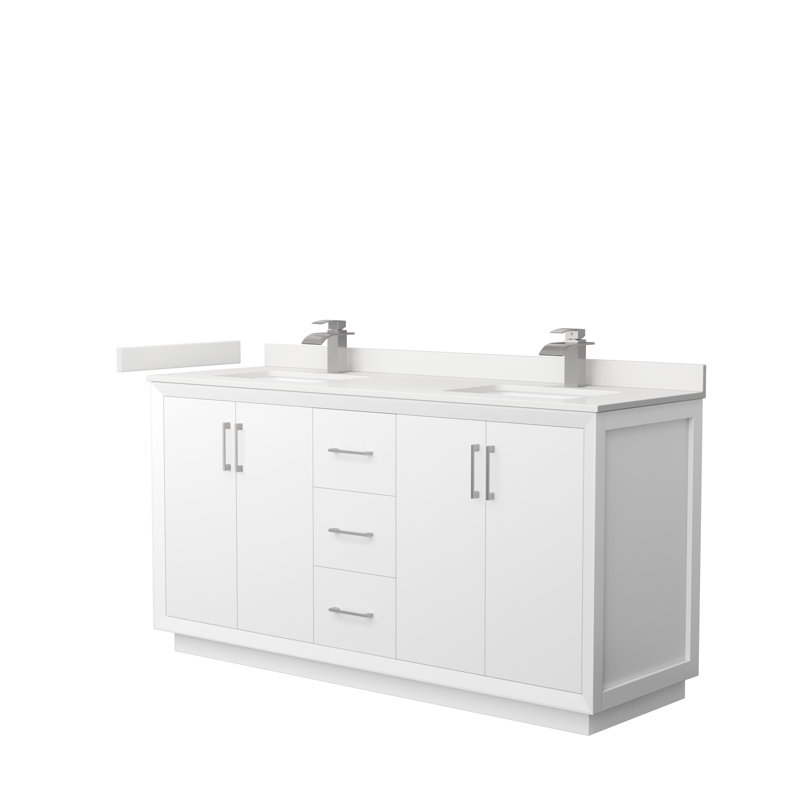 Strada 66'' W Double Vanity, Matte Black, White, Giotto Quartz