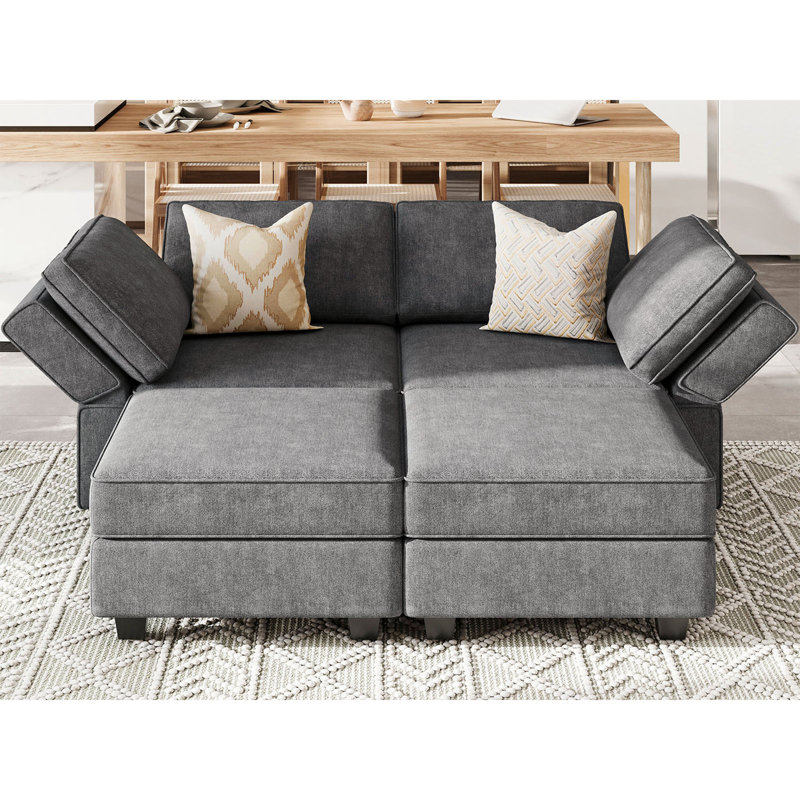 Ensemble de canapé-lit modulaire convertible Neemi, Mélange de polyester gris foncé