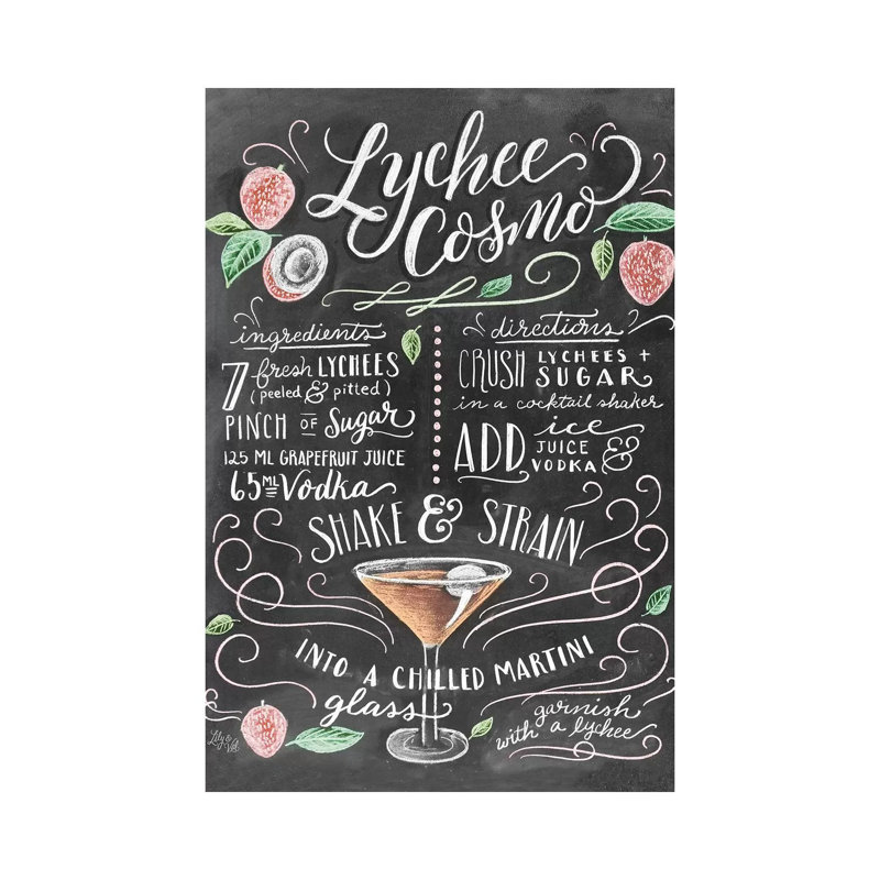Recette Lychee Cosmo, H 12 po x l 8 po x P 0,75 po