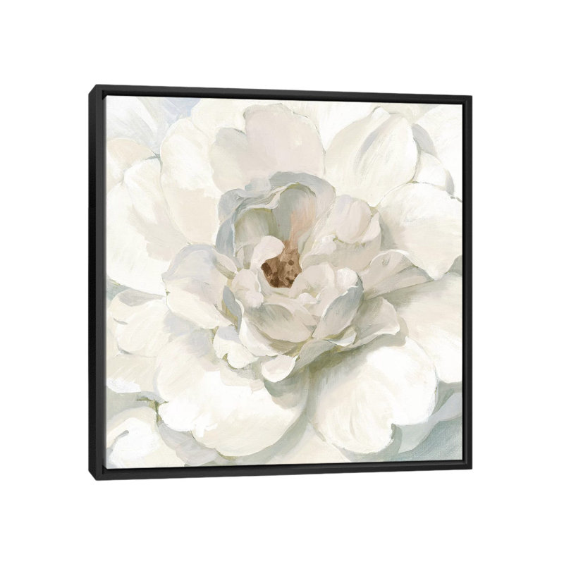 Neutre pivoine par Danhui Nai - impression, H 37 po x l 37 po x P 1,5 po, Toile avec cadre noir, Pas de tapis