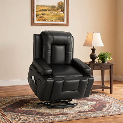 Power Lift Recliner Chair with Heat and Massage, Remote Control, Cup Holders, Side Pocket, PU Leather for Elderly Living Room