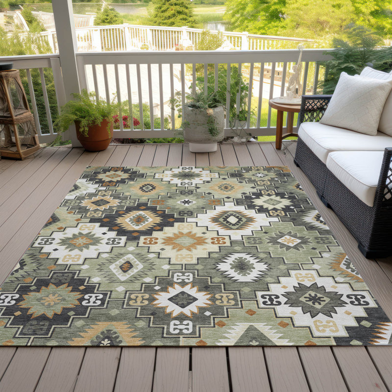 Tapis intérieur / extérieur lavable à la machine Xhevrie, Rectangle 10 pi x 14 pi
