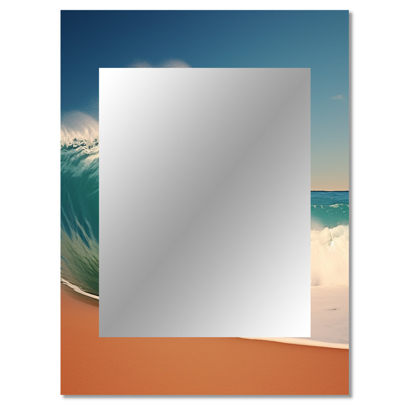Turquoise Power Of Ocean Wave II - Coastal Unique Wall Mirror, Turquoise Mirror, Printed Metal Art, 40" x 30"