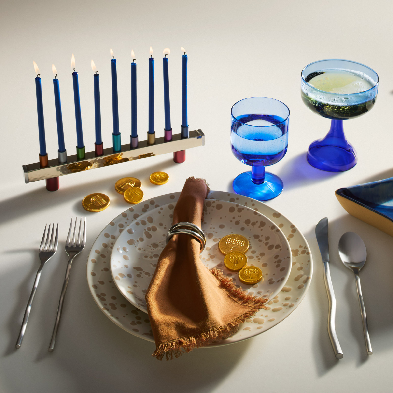 Silver Menorah, Orange/Green