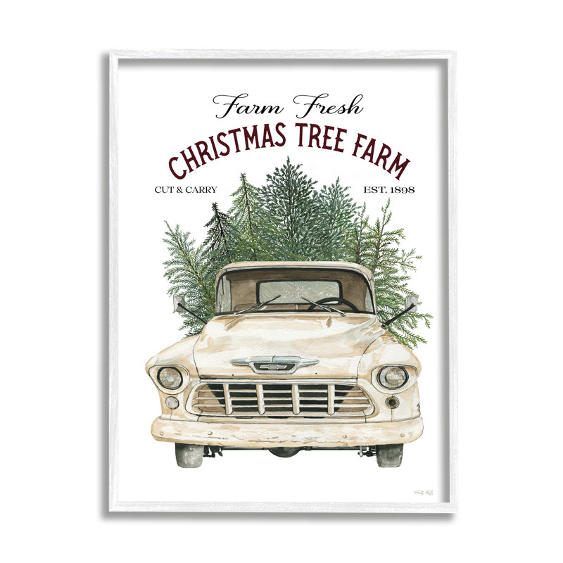 «Christmas Tree Farm Vintage Car Holiday», encadré noir, estampe numérique de Cindy Jacobs, H 30 po x l 24 po x P 1,5 po