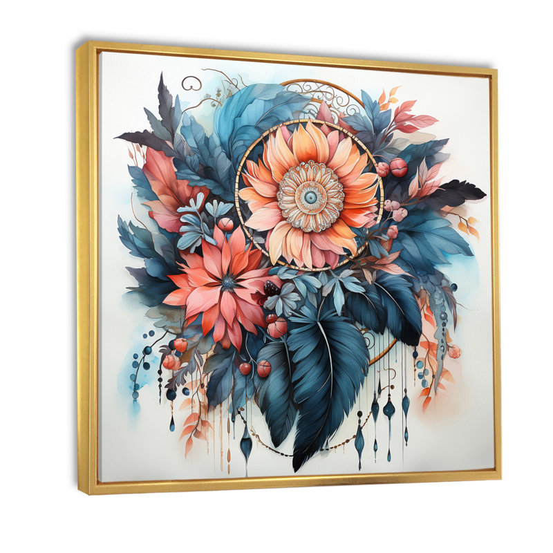 «Mauve Boho Dreamcatcher», impression sur toile, H 16 po x l 16 po x P 1 po, Cadre flottant doré