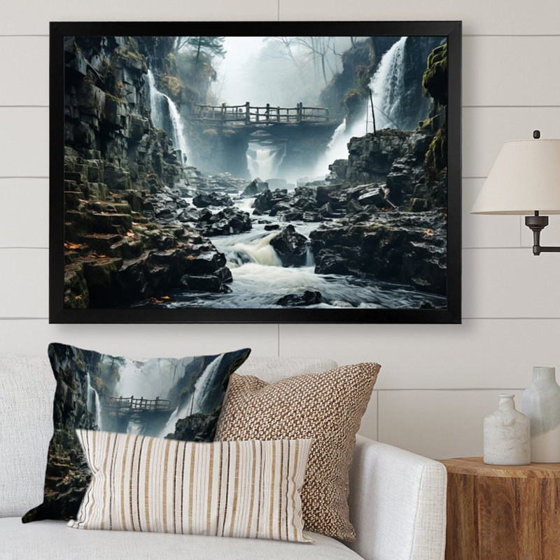 Waterfall Misty Delight, reproduction d'art sur toile, H 12 po x l 20 po x P 1 po, Cadre simple noir