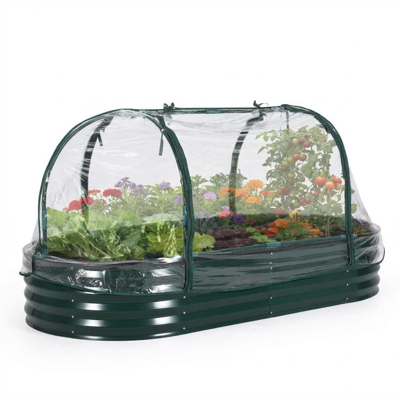 6x3x1 Ft Oval Galvanized Steel Raised Garden Bed Kit with Removable PVC Cover, Mesh Netting & Open Base, Green