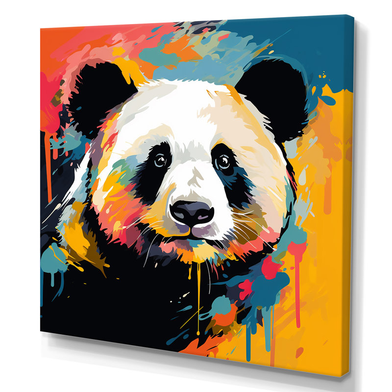 Pop Art Coloful Panda I - Art mural animal panda, Toile tendue, H 30 po x l 30 po x P 1,5 po