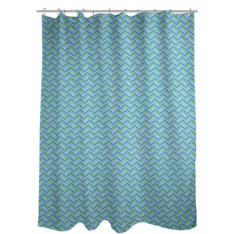 Rideau de douche simple à chevrons, Bleu / Vert