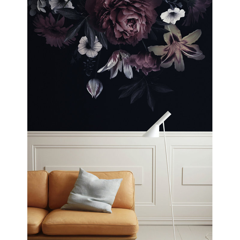 Papier peint amovible fleur de pivoine foncé, L 9 po x l 15 po