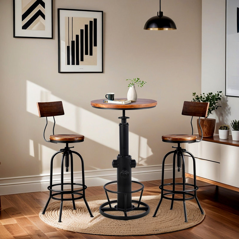 Ensemble de tables et de tabourets à hauteur de bar 3 pièces avec ensembles de dossier pour bistro à la maison, (1 table de 38,6 po à 48,4 po, tabouret de 2 po de 26 po à 32 po) 6B8EDEE8FD0549E5BD7469539EFDD20B