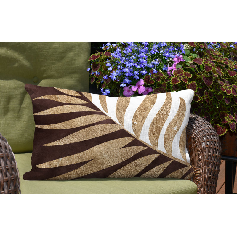 Coussin lombaire intérieur / extérieur Pom Fern, Brun / or / blanc