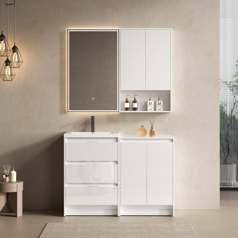  Ensemble de meuble-lavabo autoportant 48 po avec lavabo en résine et armoire 48 po Minimalist