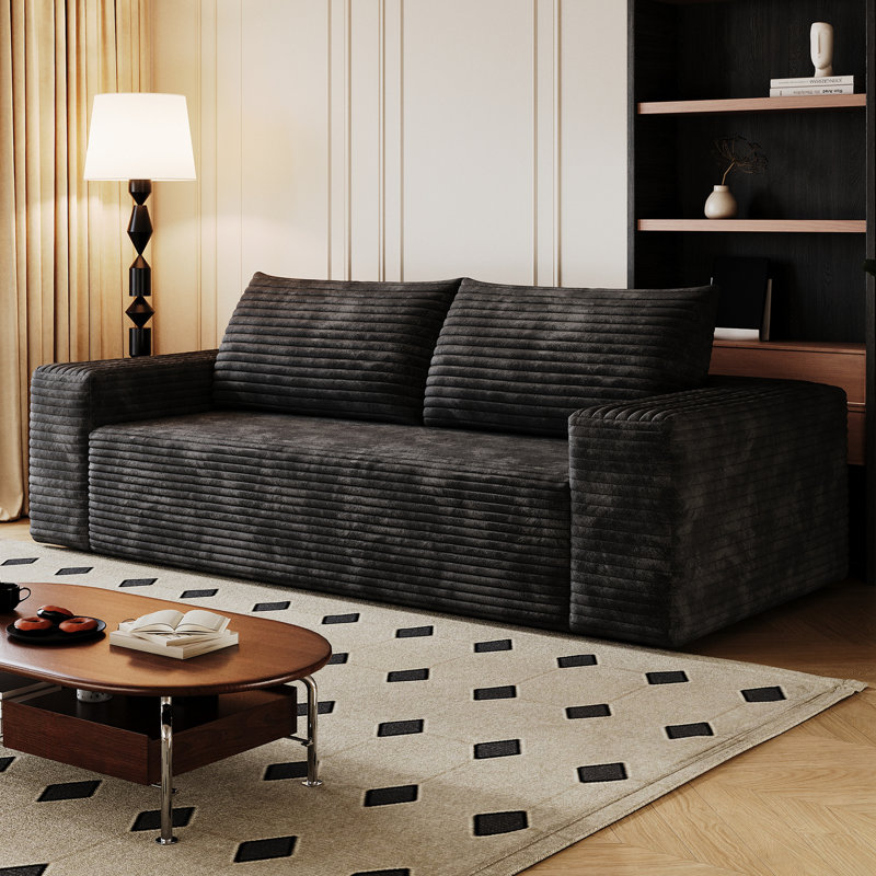 Canapé en velours côtelé avec coussin moelleux, Noir