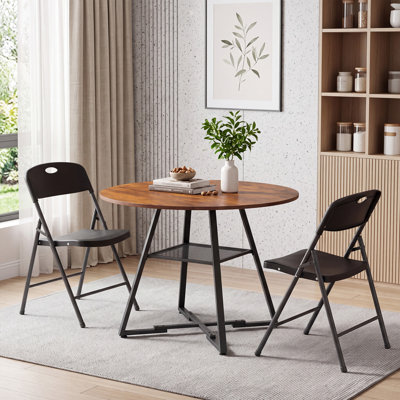 Space-Saving Dining Room Set With Foldable Upholstered Chairs And Round Dining Table