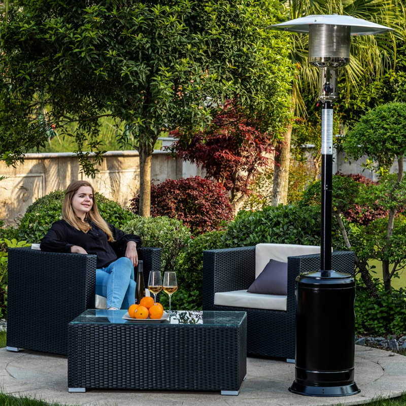 47,000 Patio Heater With Portable Wheels, 88 Inch Standing Gas Outside Heater, Stainless Steel Burner, For Garden, Yard - Black Style Outdoor Propane , Commercial Look