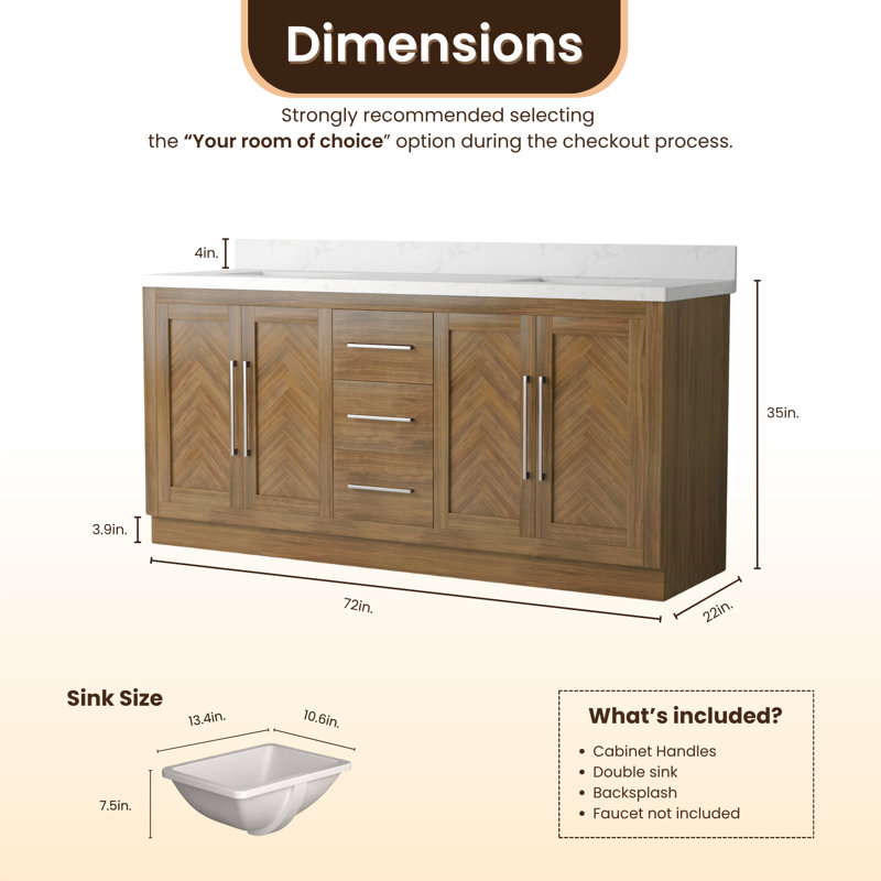 Meuble-lavabo 72 po avec comptoir Statuario Zena, Noyer