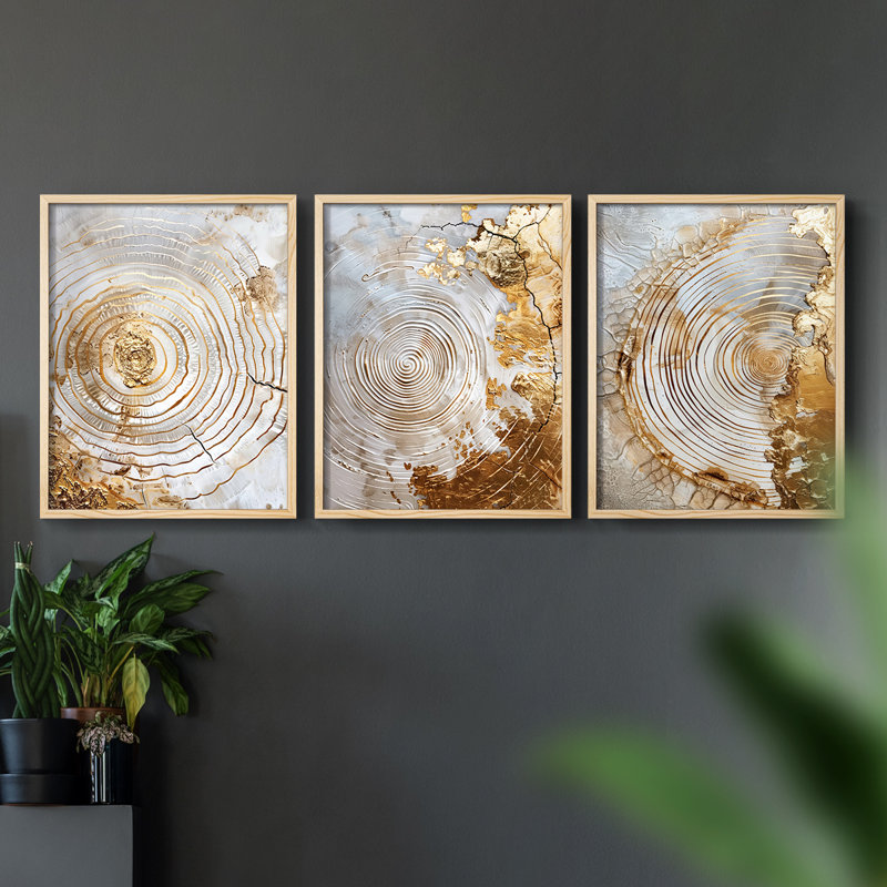Abstract  Series  XLIX  -Set Of 3 Framed Giclee Prints -Ready to Hang, Natural Framed, 10" H x 8" W