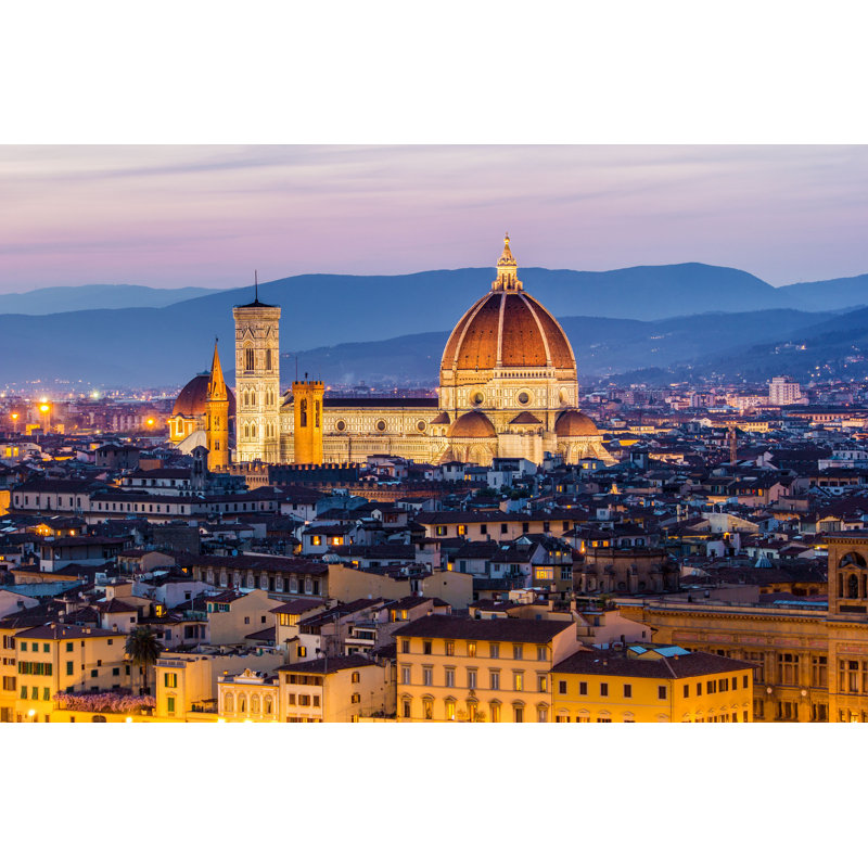 Florence, la cathédrale - Santa Maria Del Fiore, coucher de soleil par - reproduction, H 12 po x l 18 po