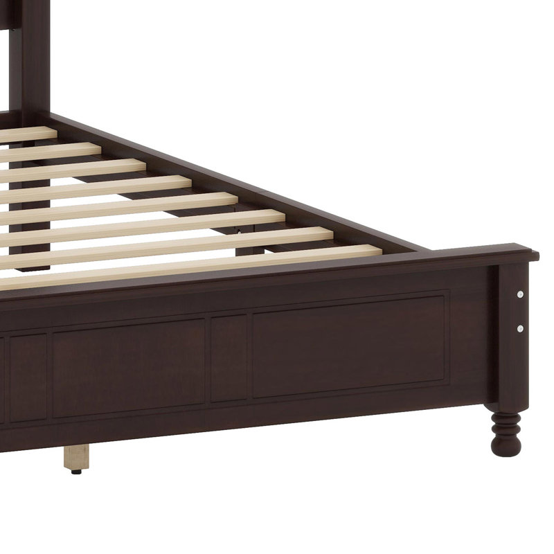 Structure de lit plateforme de style rétro avec support de lattes en bois robuste, Dark Walnut