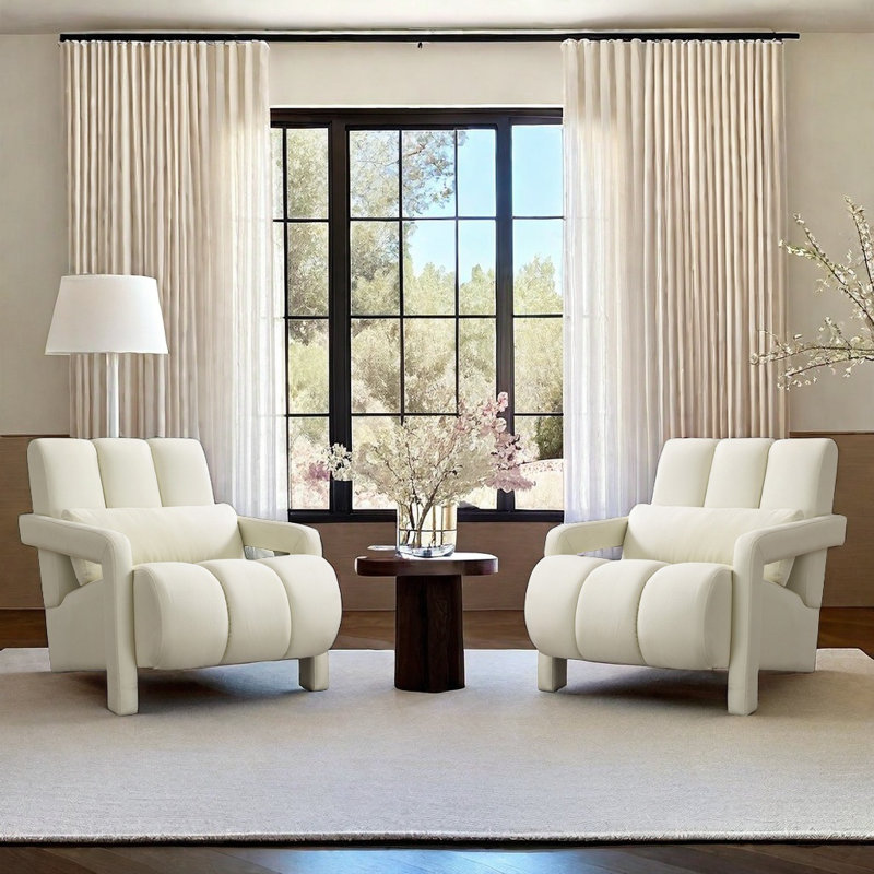 Foram Modern Upholstered Accent Chair With Linen Fabric And A Pillow, Beige