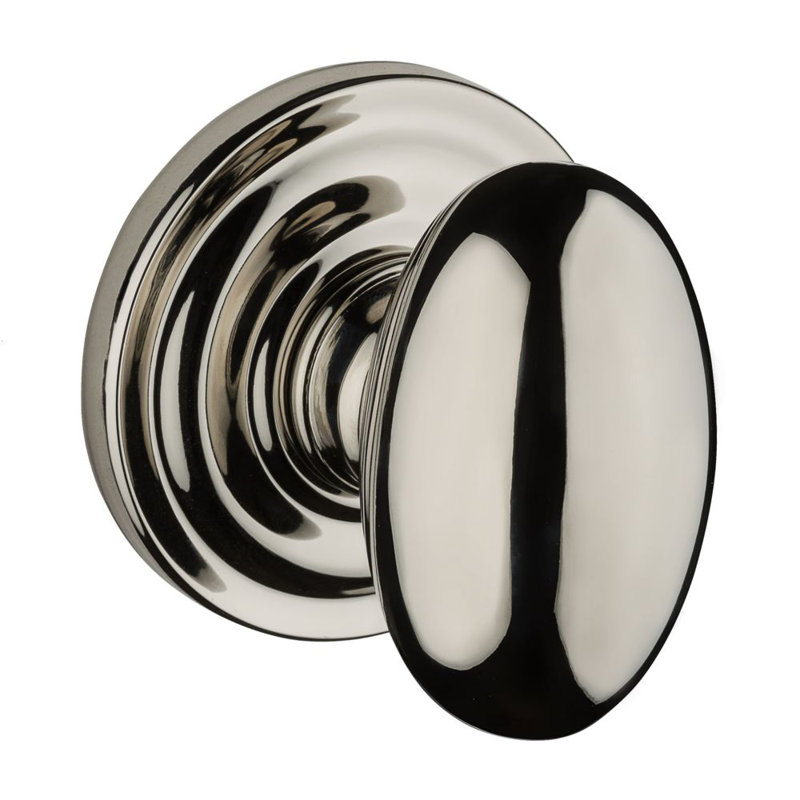 Ellipse Single Dummy Door Knob with Traditional Round Rose, Polished Nickel
