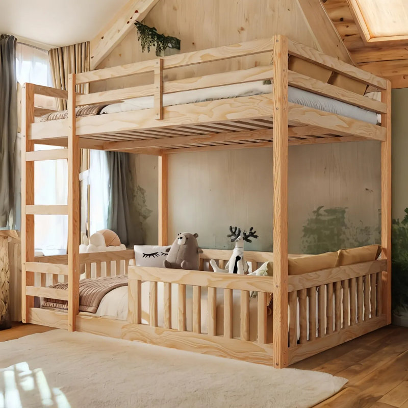 Simple Sturdy Bunk Bed with Ladder and Guardrails, Brown
