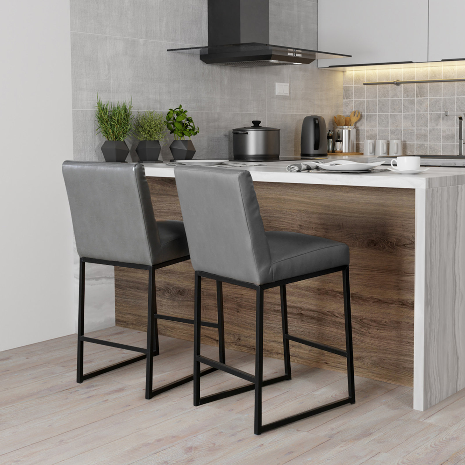 Oona Vegan Leather Bar & Counter Stool, Dark Gray, Counter Stool (26.2” Seat Height)