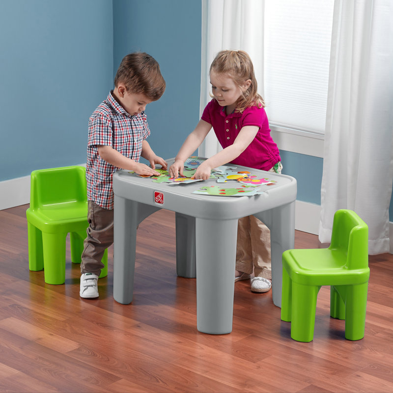 Gray and Green Plastic Toddler Table and Chair Set