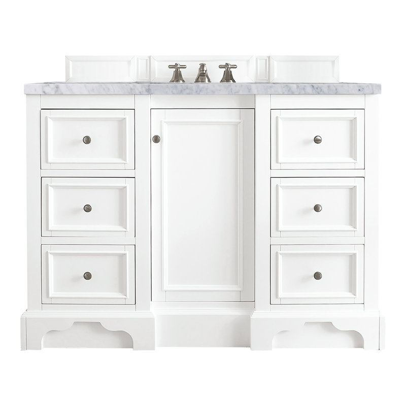 De Soto 48'' W Single Vanity, Bright White, Carrara White Marble, 8" Widespread