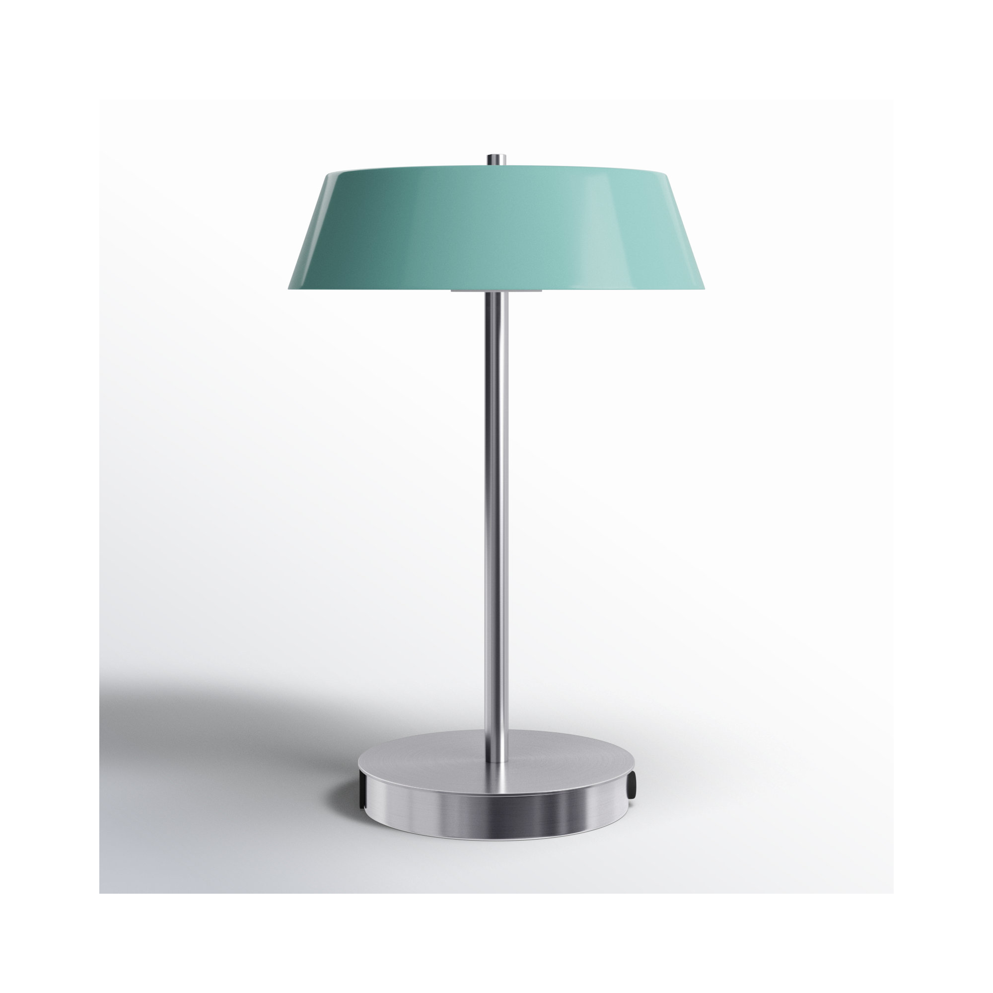 Pretoria 14 In. Integrated LED Brushed Nickel Table Lamp With Teal Metal Shade, On/Off Touch, And USB Chargeports, Silver