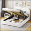 Lit plateforme tapissier Teddy avec système de rangement hydraulique, alliant confort et commodité pour les chambres modernes.-220310327-220310324
