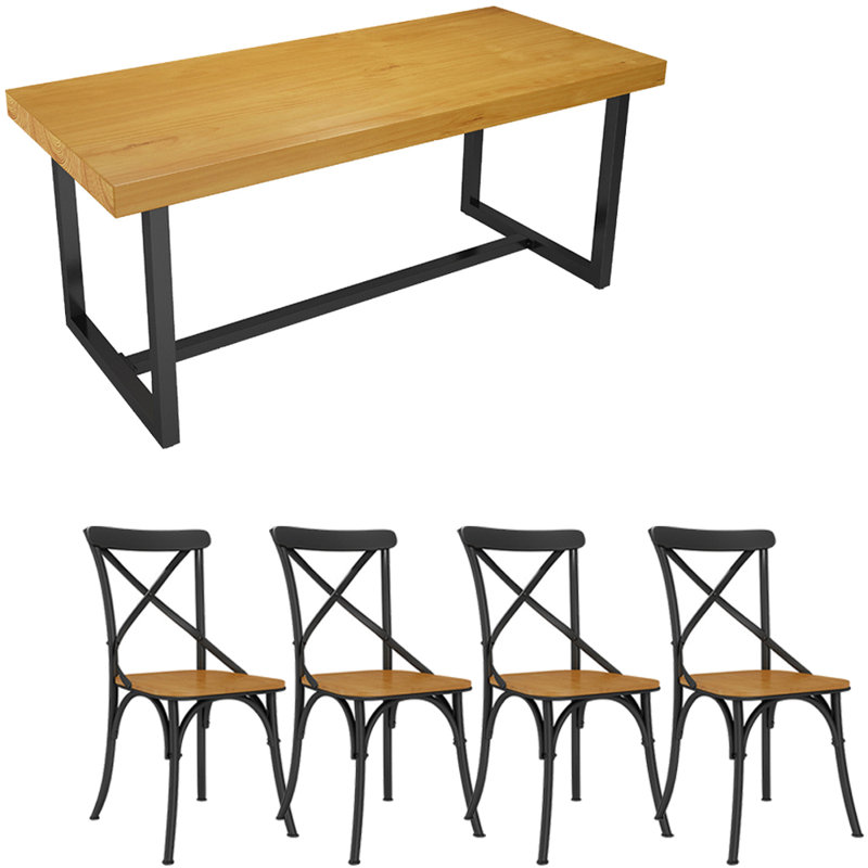 Modern simple solid wood and iron table set, 29.5"H x 62.9"L x 27.5"W