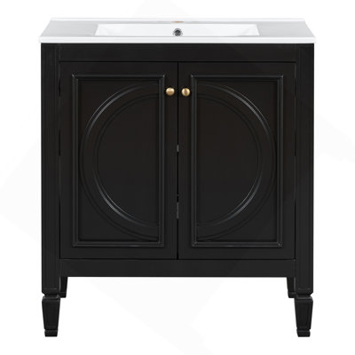 Meuble-lavabo de 30 po avec lavabo, deux portes avec tablette, charnières de porte à fermeture en douceur, style rétro