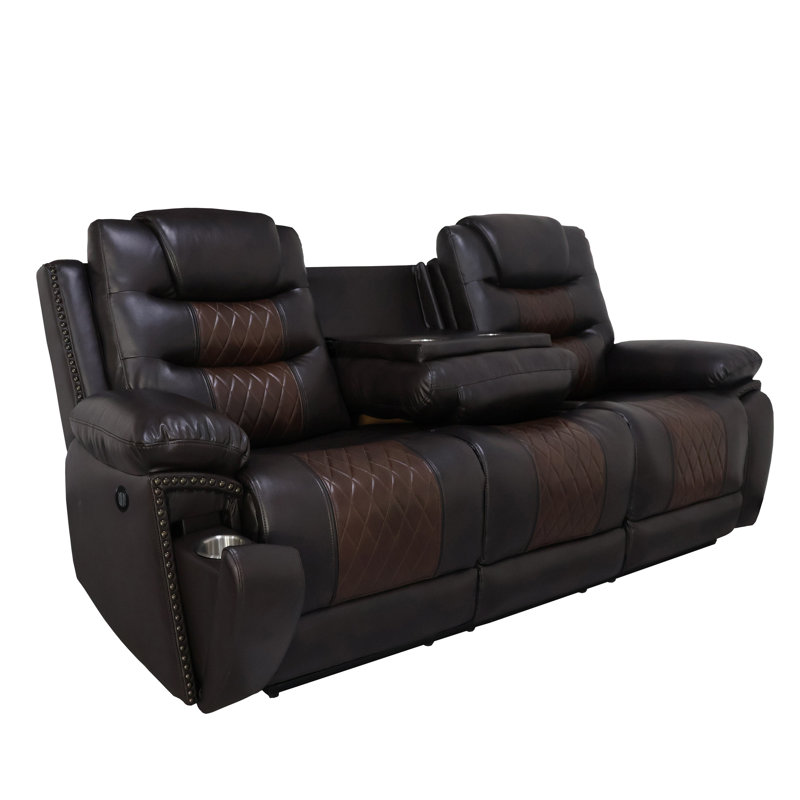 Canapé inclinable électrique Asher, chargeur USB, similicuir brun 84 po