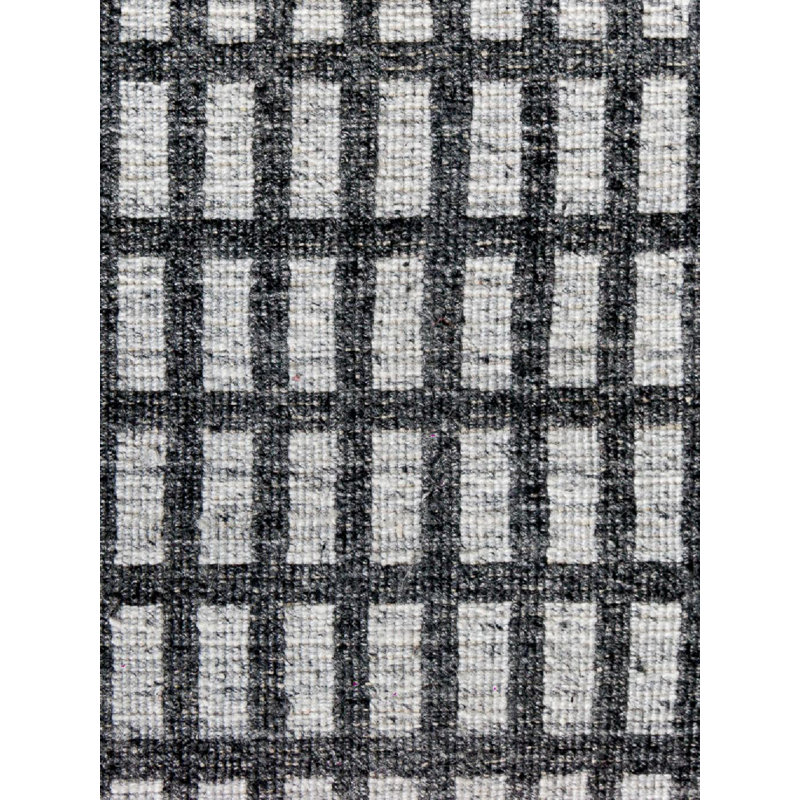 Meraki 02 Hand Loomed Geometric Area Rug in Black Stone/Ivory, Rectangle 9' x 12'
