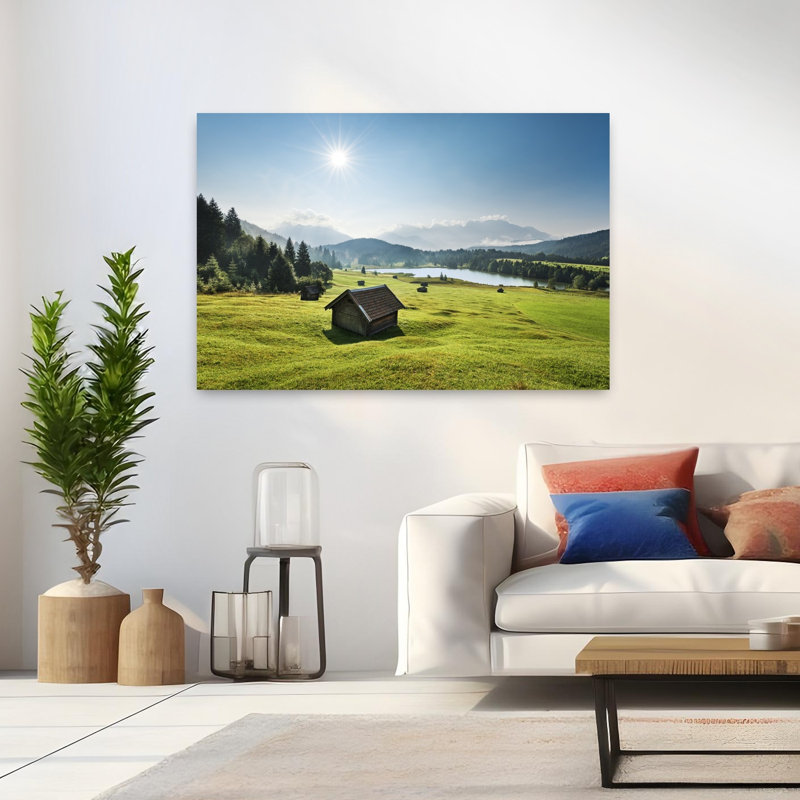 Été, prairie, architecture contemporaine abstraite, forêt, art mural, H 32 po x l 48 po